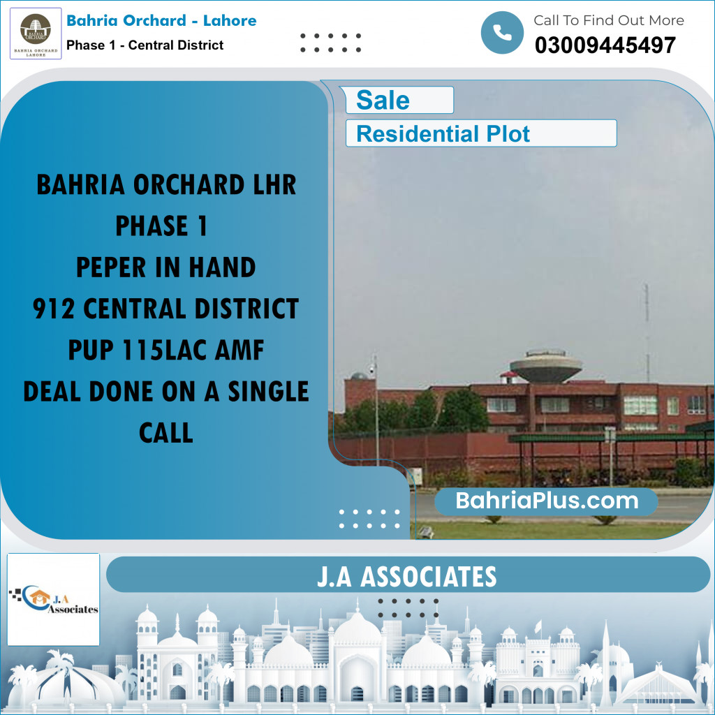 10 Marla Residential Plot for Sale in Phase 1 - Central District -  Bahria Orchard, Lahore - (BP-259809)
