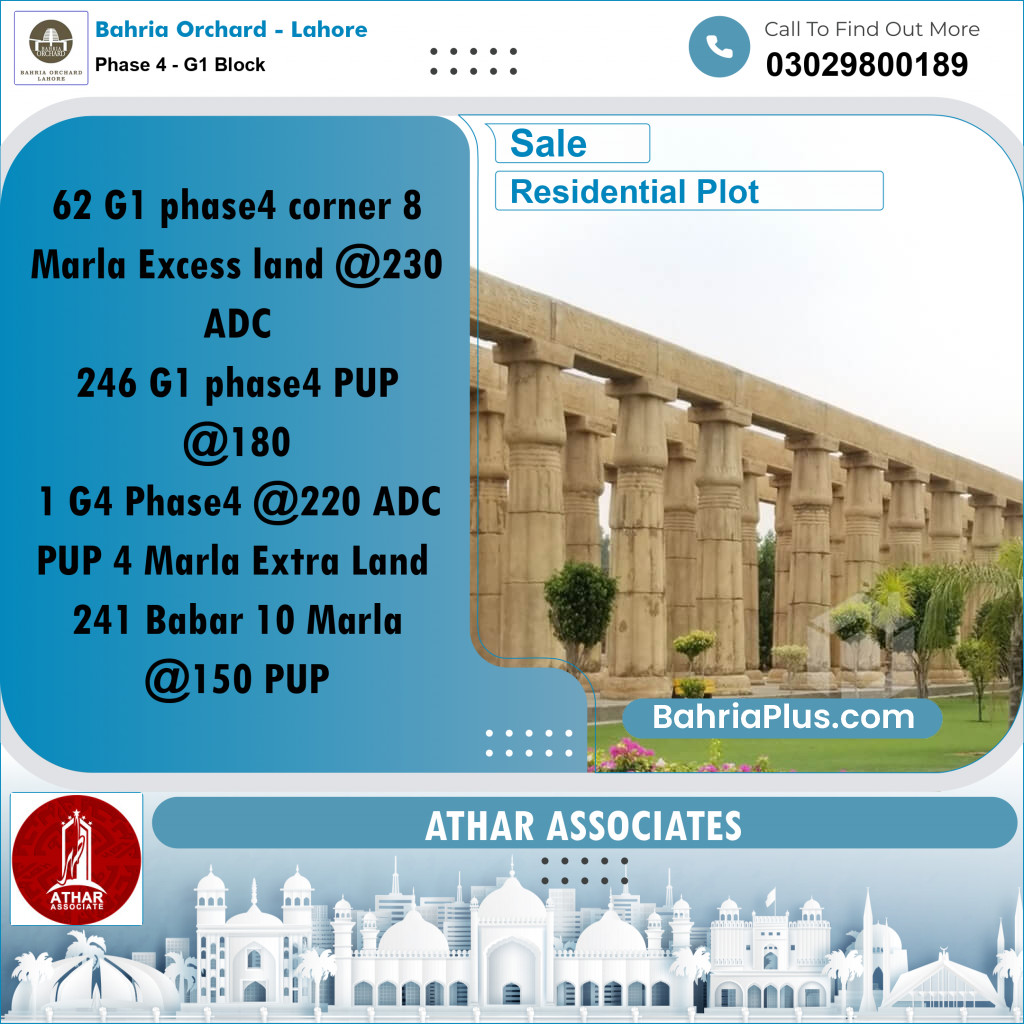 20 Marla Residential Plot for Sale in Phase 4 - G1 Block -  Bahria Orchard, Lahore - (BP-259861)