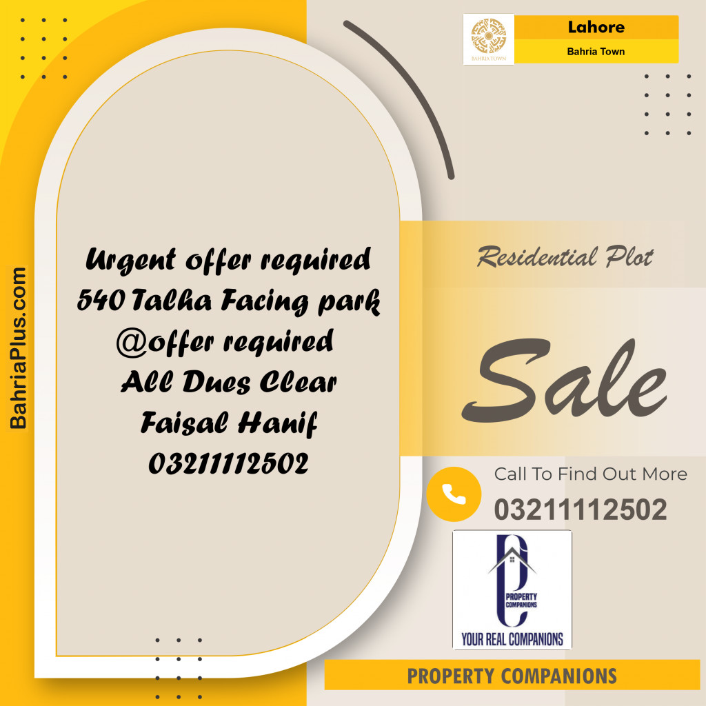 Residential Plot for Sale in Bahria Town, Lahore - (BP-259866)