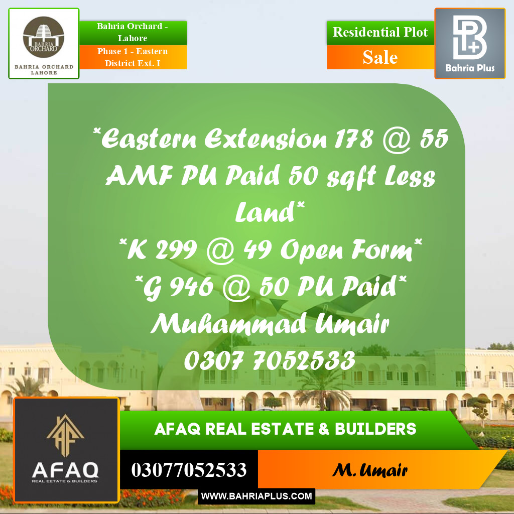 5 Marla Residential Plot for Sale in Phase 1 - Eastern District Ext. I -  Bahria Orchard, Lahore - (BP-259925)