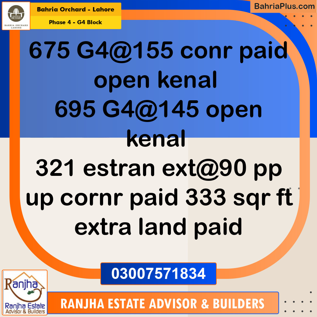 1 Kanal Residential Plot for Sale in Phase 4 - G4 Block -  Bahria Orchard, Lahore - (BP-259945)