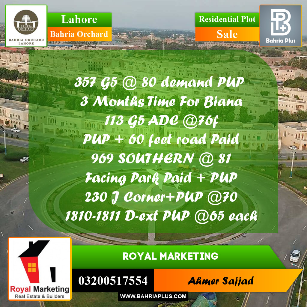Residential Plot for Sale in Bahria Orchard, Lahore - (BP-259952)