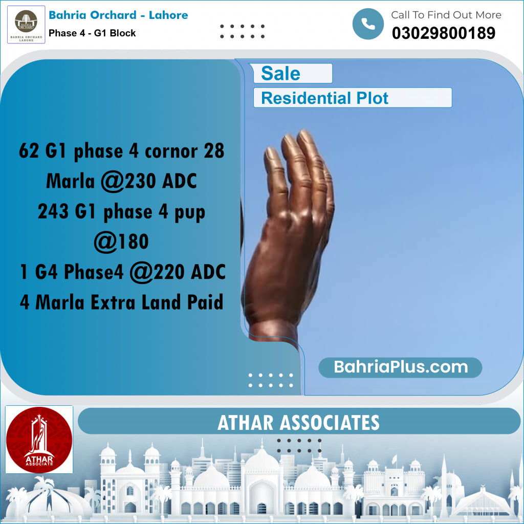 20 Marla Residential Plot for Sale in Phase 4 - G1 Block -  Bahria Orchard, Lahore - (BP-259980)