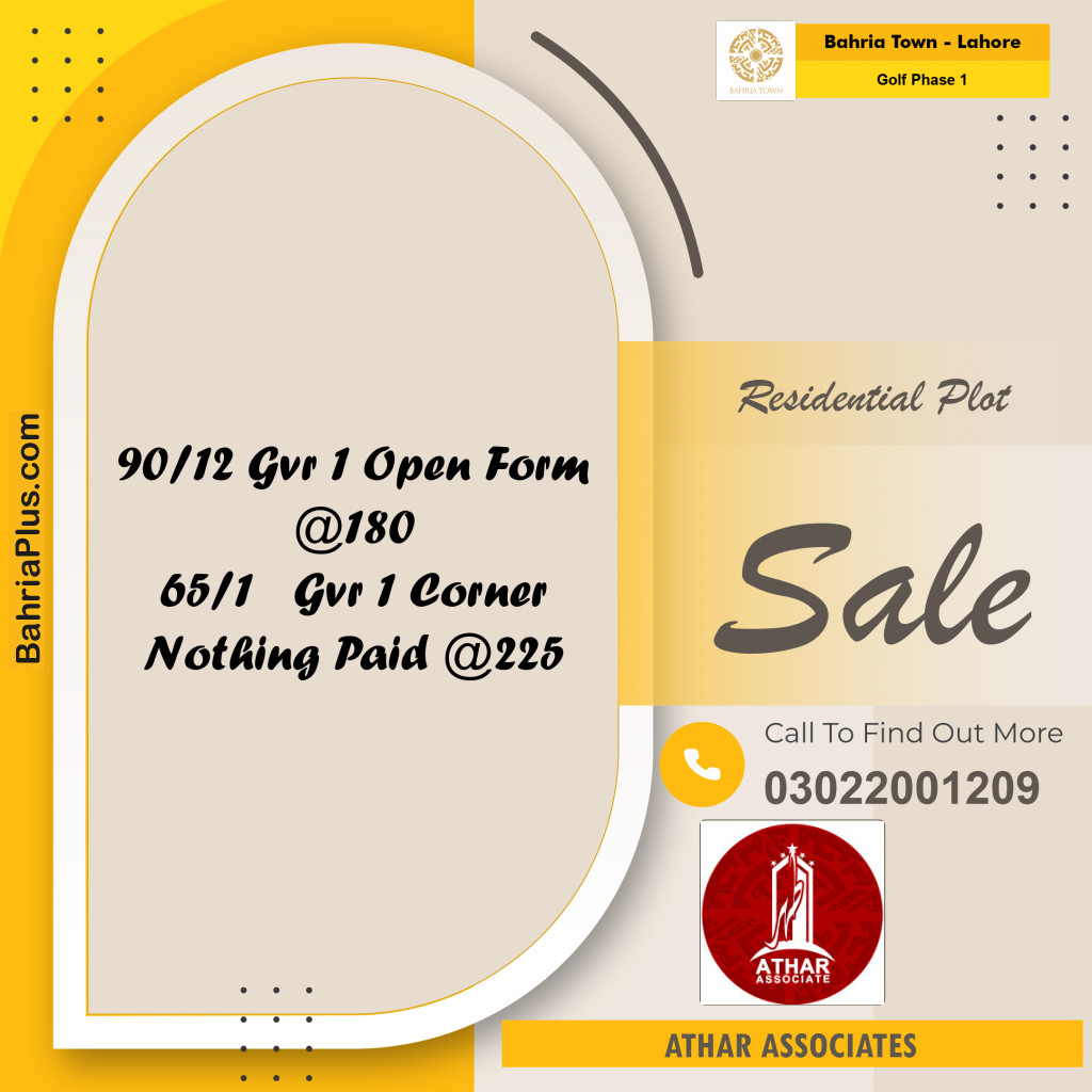 1 Kanal Residential Plot for Sale in Golf Phase 1 -  Bahria Town, Lahore - (BP-260019)