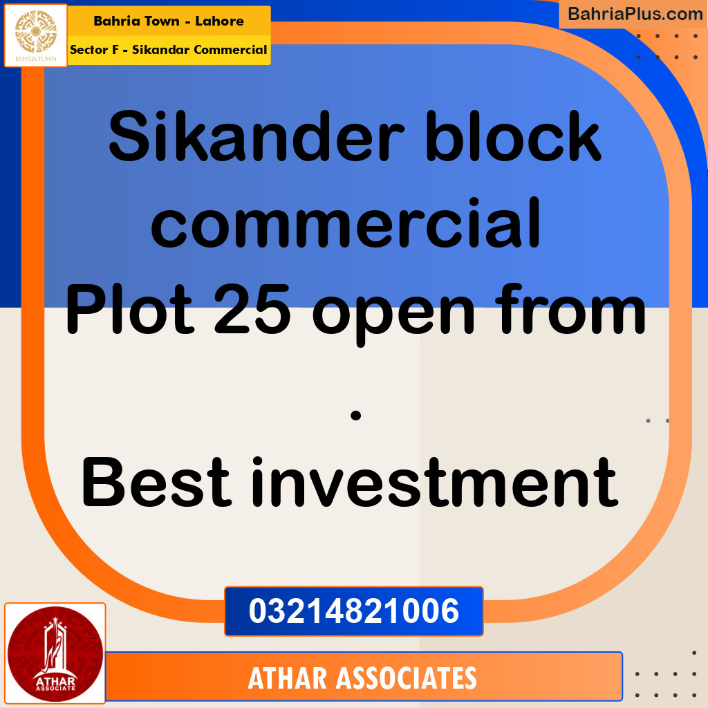 5 Marla Commercial Plot for Sale in Sector F - Sikandar Commercial -  Bahria Town, Lahore - (BP-260028)