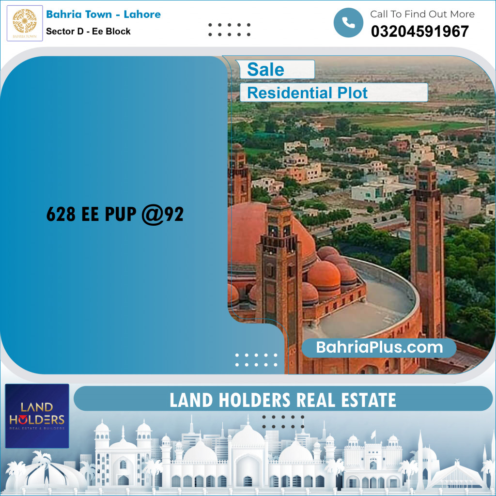 5 Marla Residential Plot for Sale in Sector D - EE Block -  Bahria Town, Lahore - (BP-260066)