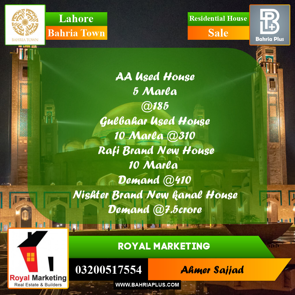 Residential House for Sale in Bahria Town, Lahore - (BP-260116)