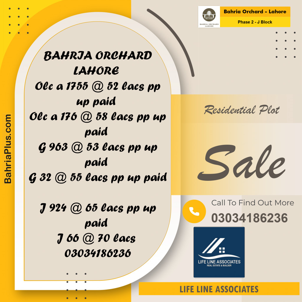 8 Marla Residential Plot for Sale in Phase 2 - J Block -  Bahria Orchard, Lahore - (BP-260149)