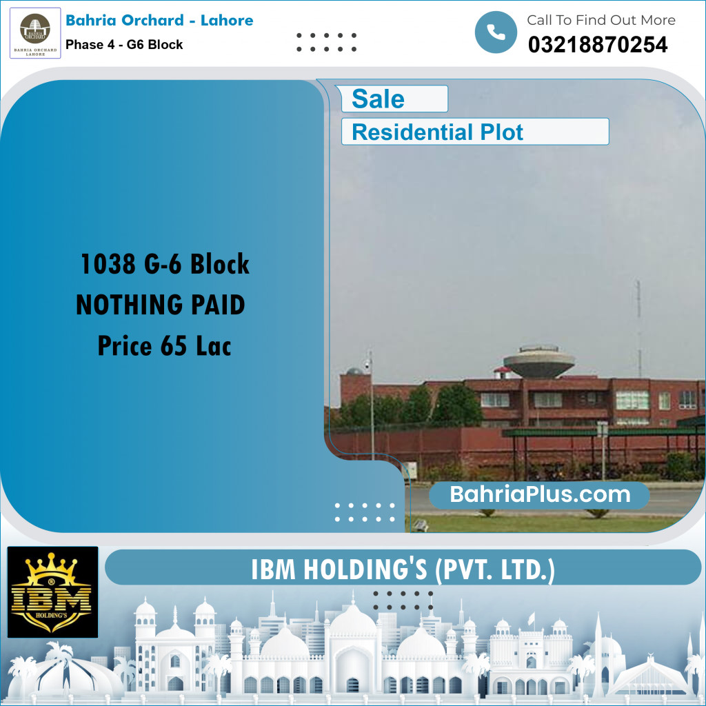 10 Marla Residential Plot for Sale in Phase 4 - G6 Block -  Bahria Orchard, Lahore - (BP-260159)