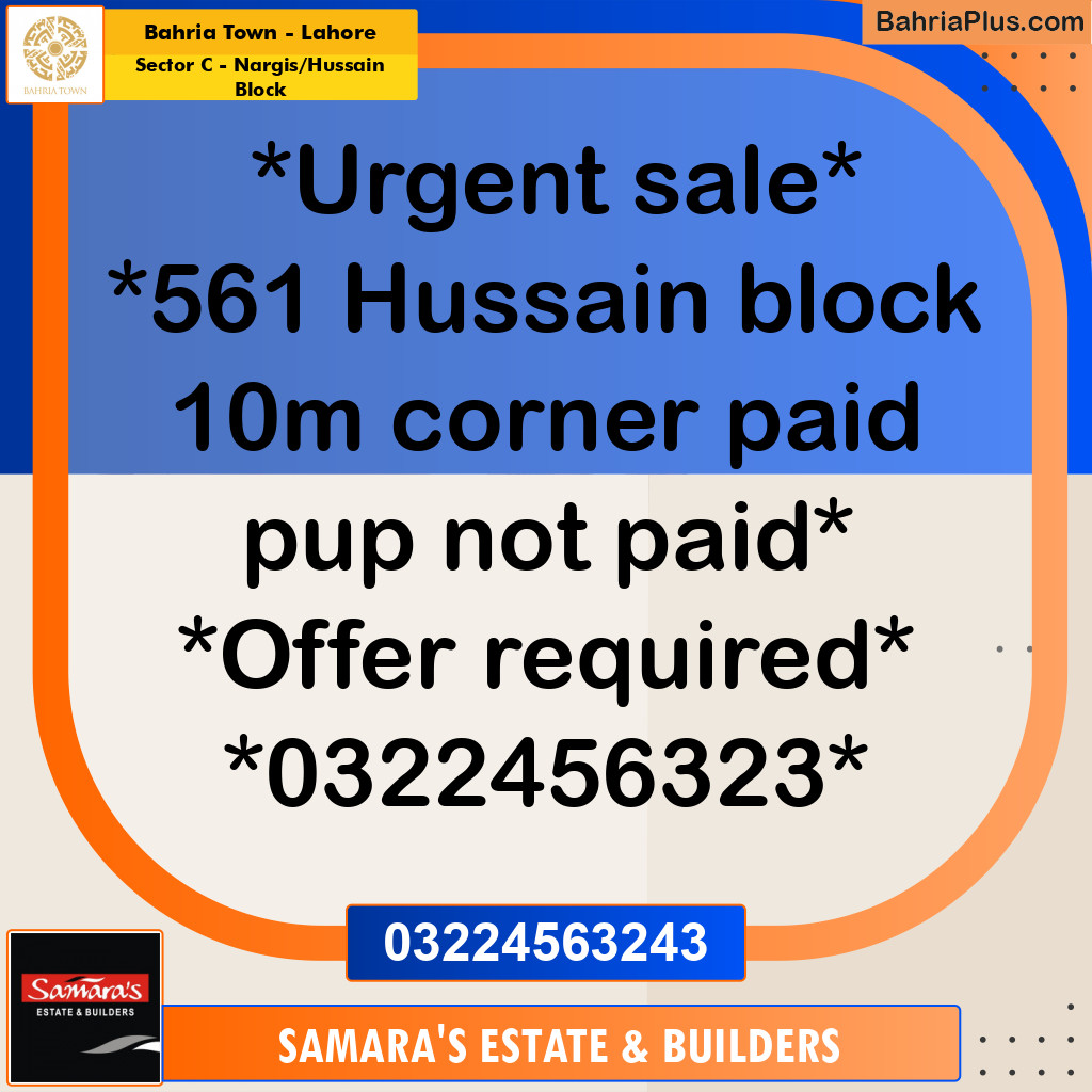 10 Marla Residential Plot for Sale in Sector C - Nargis/Hussain Block -  Bahria Town, Lahore - (BP-260179)