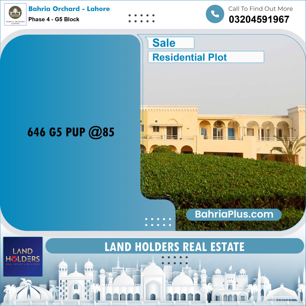 10 Marla Residential Plot for Sale in Phase 4 - G5 Block -  Bahria Orchard, Lahore - (BP-260210)