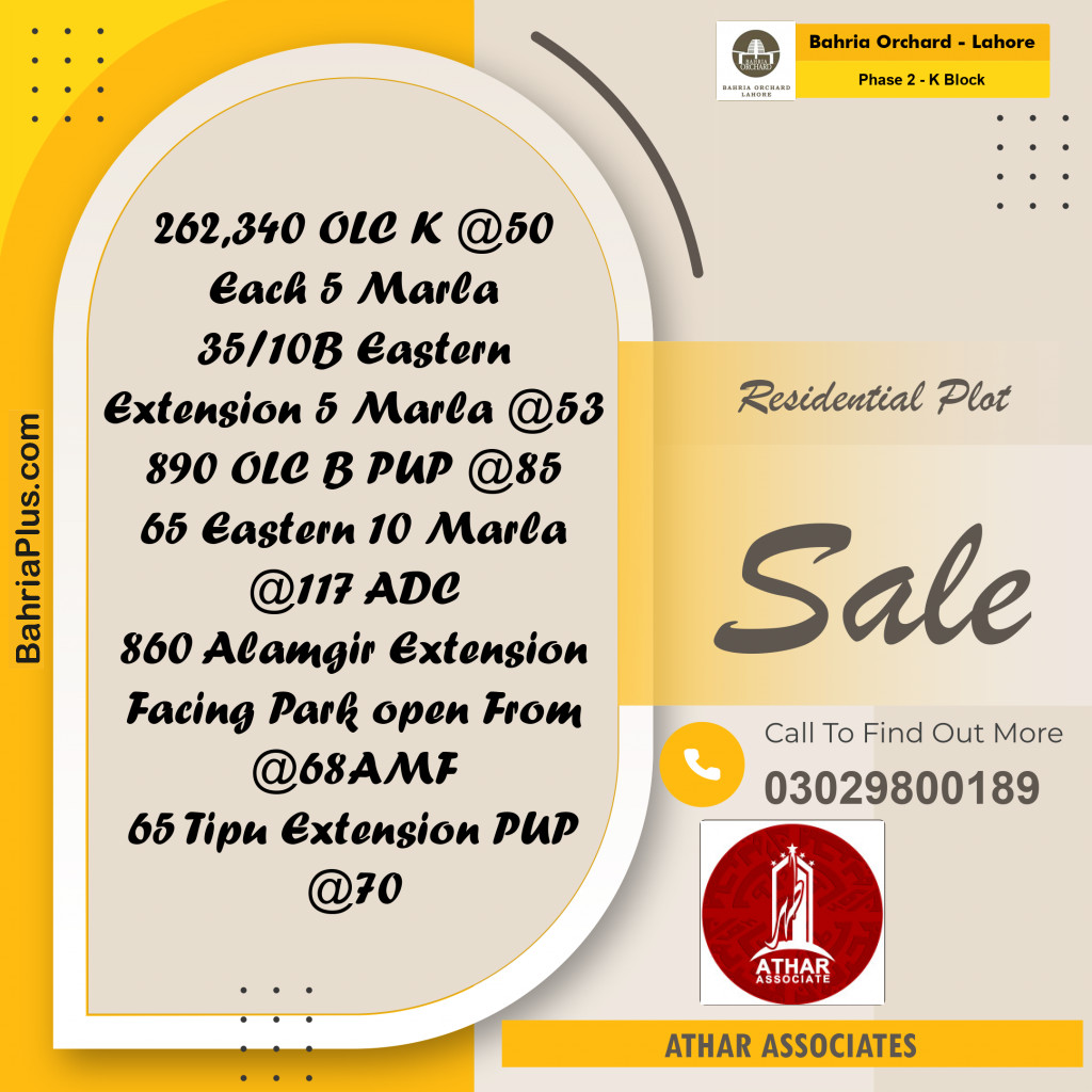 5 Marla Residential Plot for Sale in Phase 2 - K Block -  Bahria Orchard, Lahore - (BP-260217)