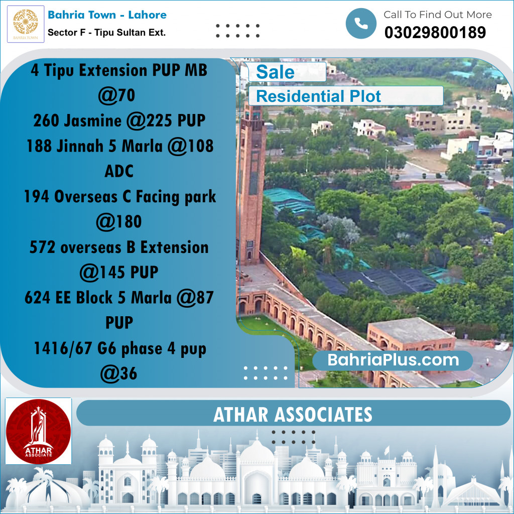 5 Marla Residential Plot for Sale in Sector F - Tipu Sultan Ext. -  Bahria Town, Lahore - (BP-260220)