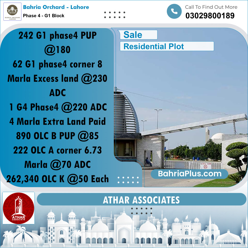 20 Marla Residential Plot for Sale in Phase 4 - G1 Block -  Bahria Orchard, Lahore - (BP-260222)