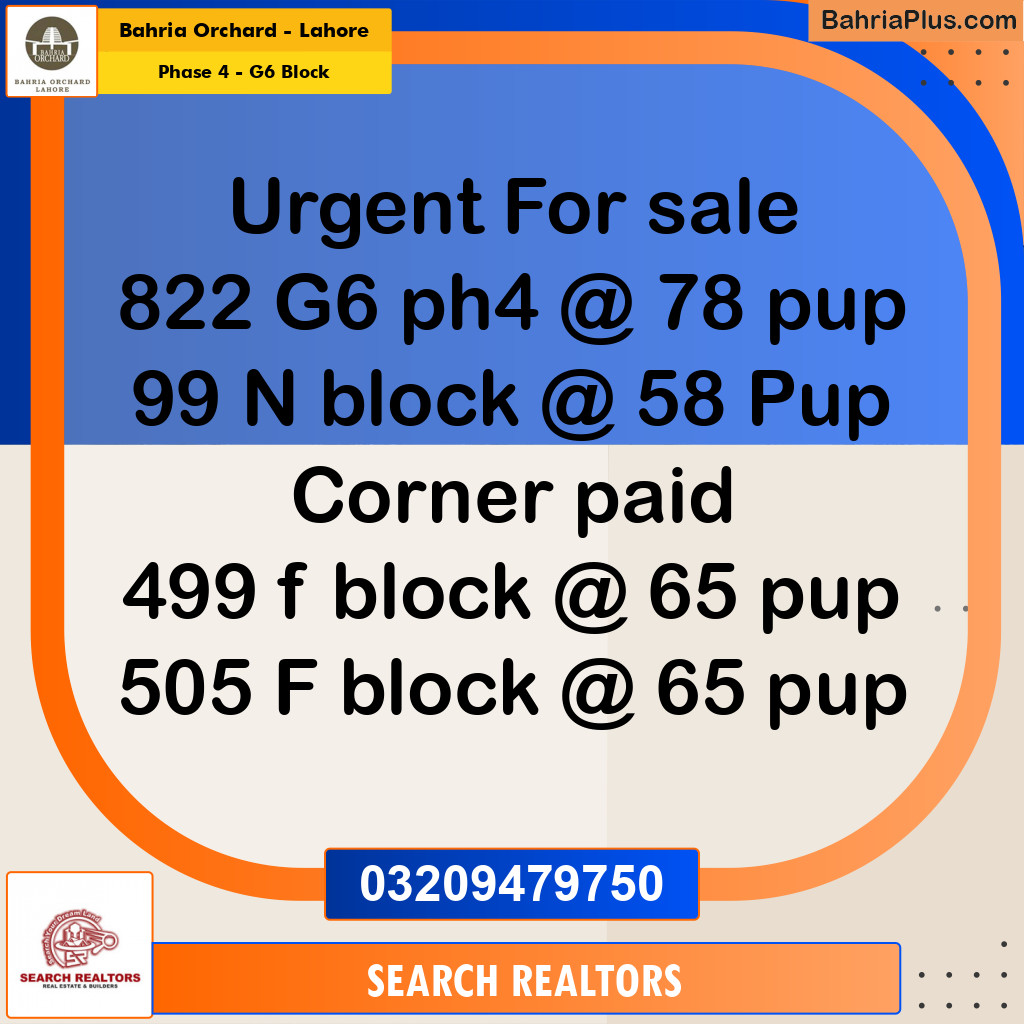 10 Marla Residential Plot for Sale in Phase 4 - G6 Block -  Bahria Orchard, Lahore - (BP-260247)