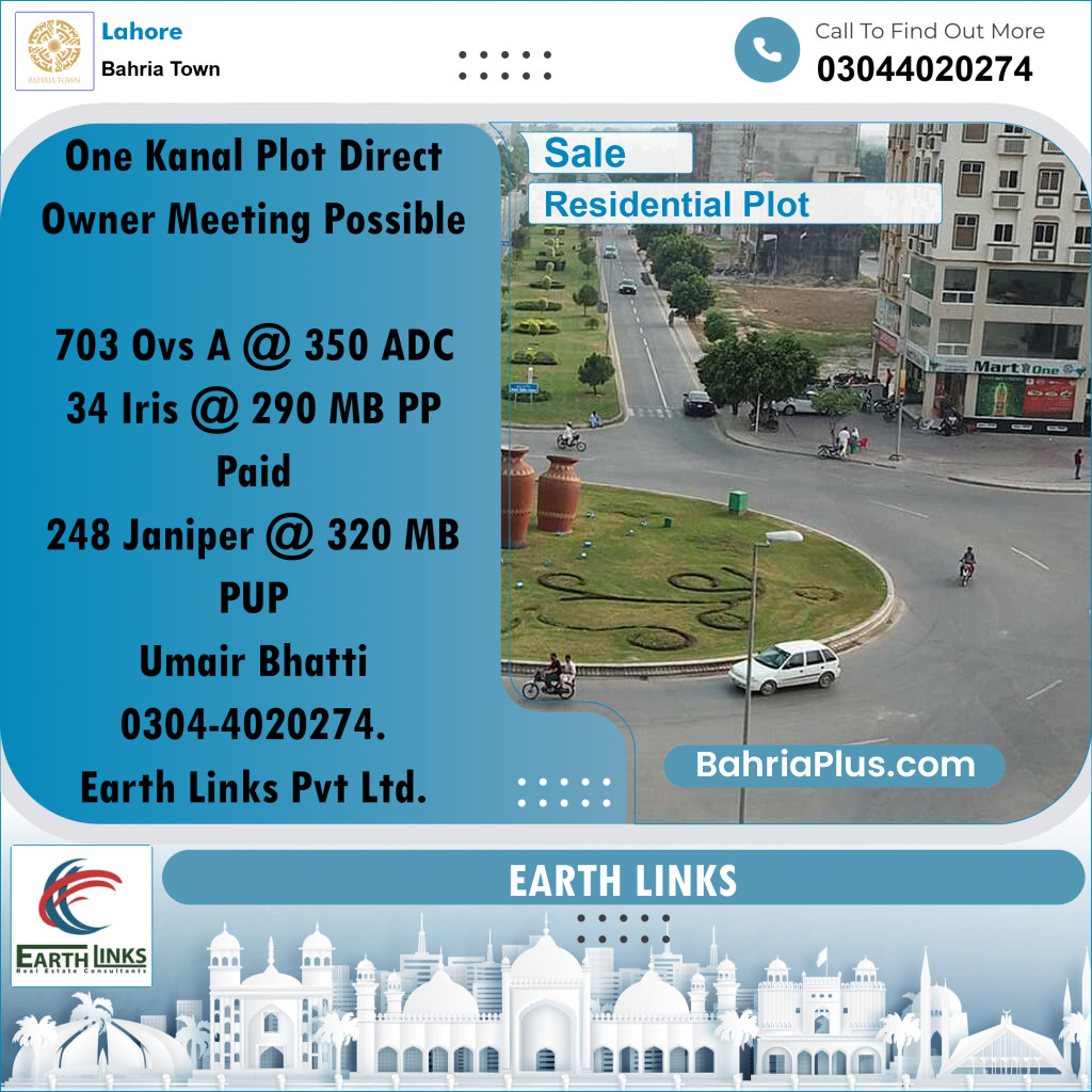 1 Kanal Residential Plot for Sale in Bahria Town, Lahore - (BP-260263)