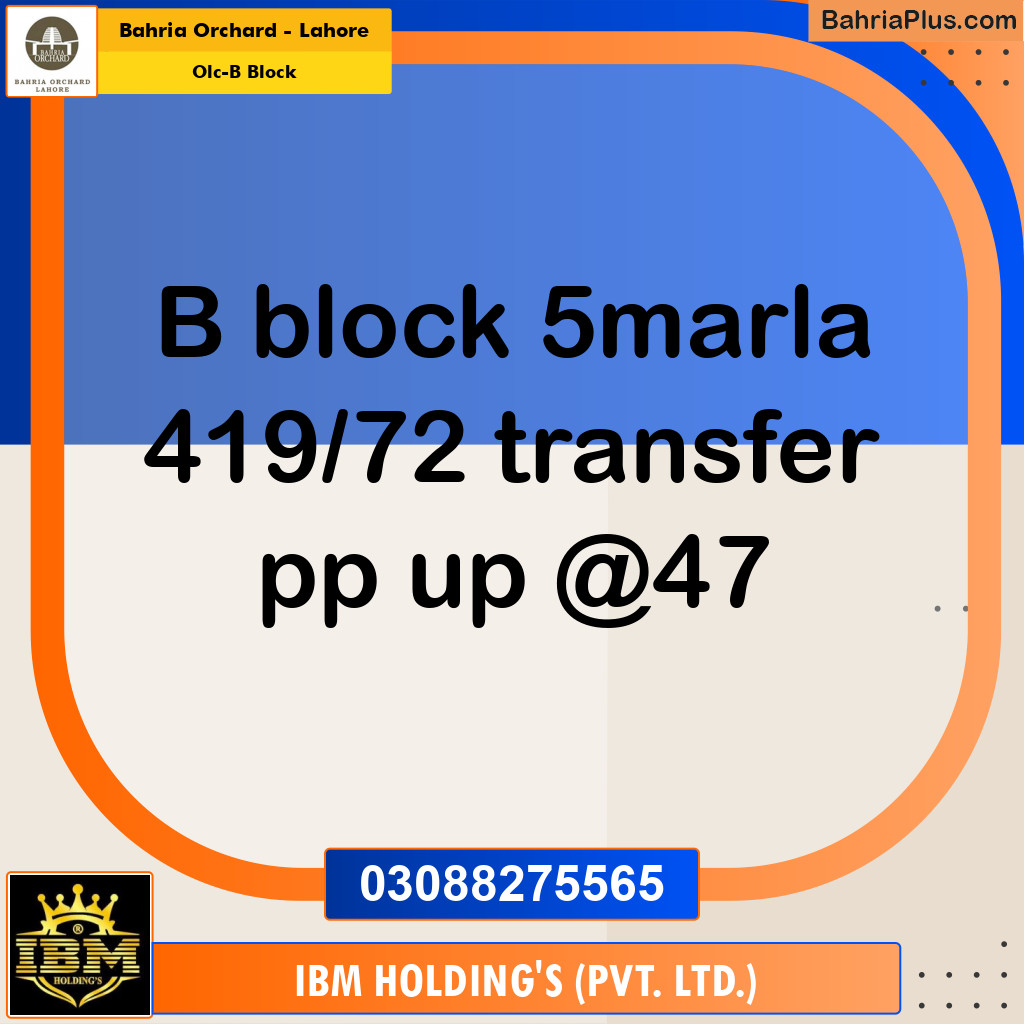 8 Marla Residential Plot for Sale in OLC-B Block -  Bahria Orchard, Lahore - (BP-260292)