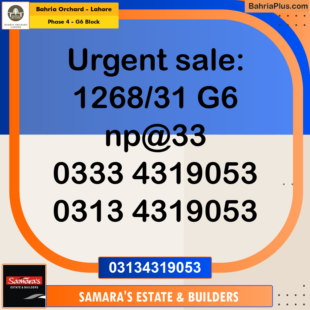 5 Marla Residential Plot for Sale in Phase 4 - G6 Block -  Bahria Orchard, Lahore - (BP-260335)