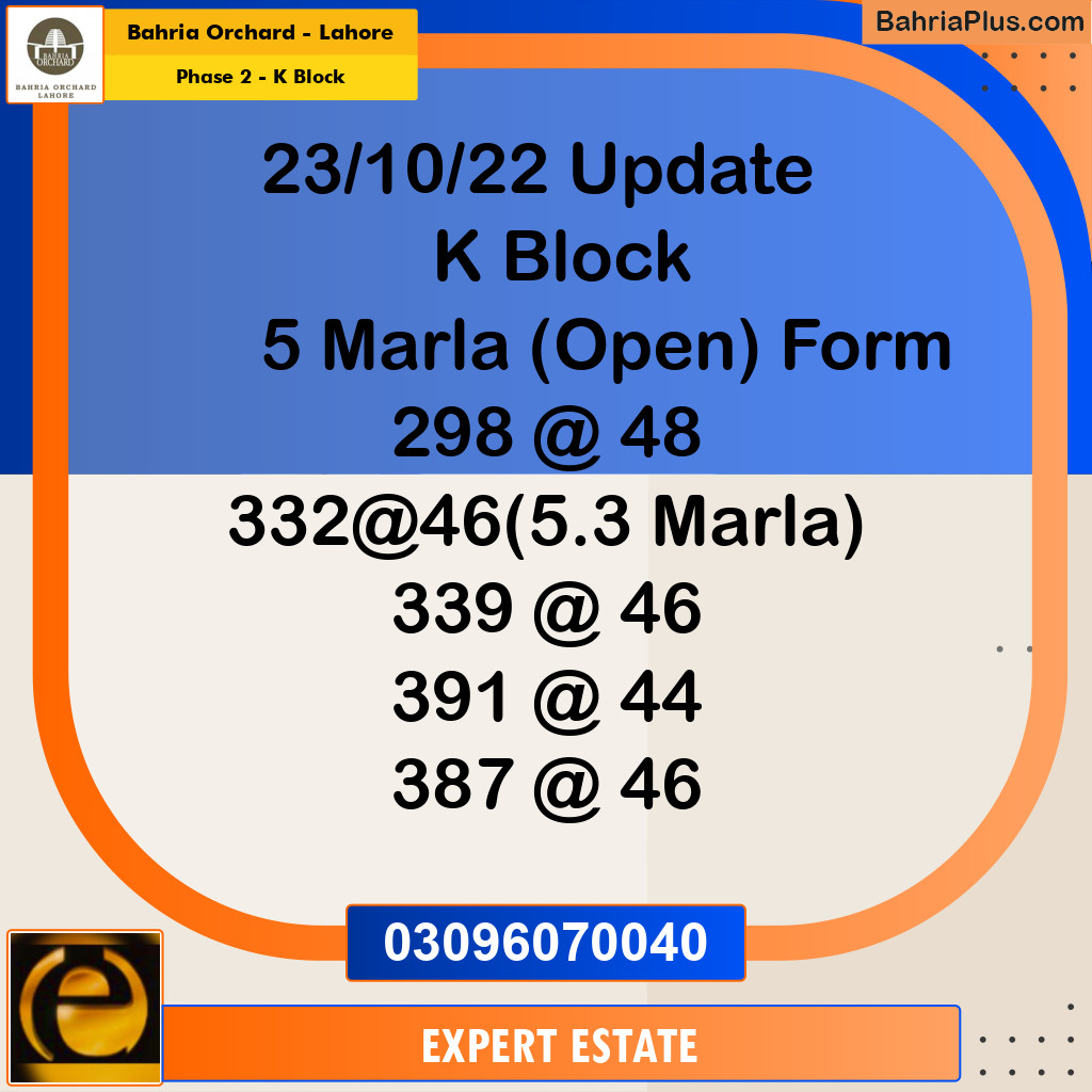 5 Marla Residential Plot for Sale in Phase 2 - K Block -  Bahria Orchard, Lahore - (BP-260346)