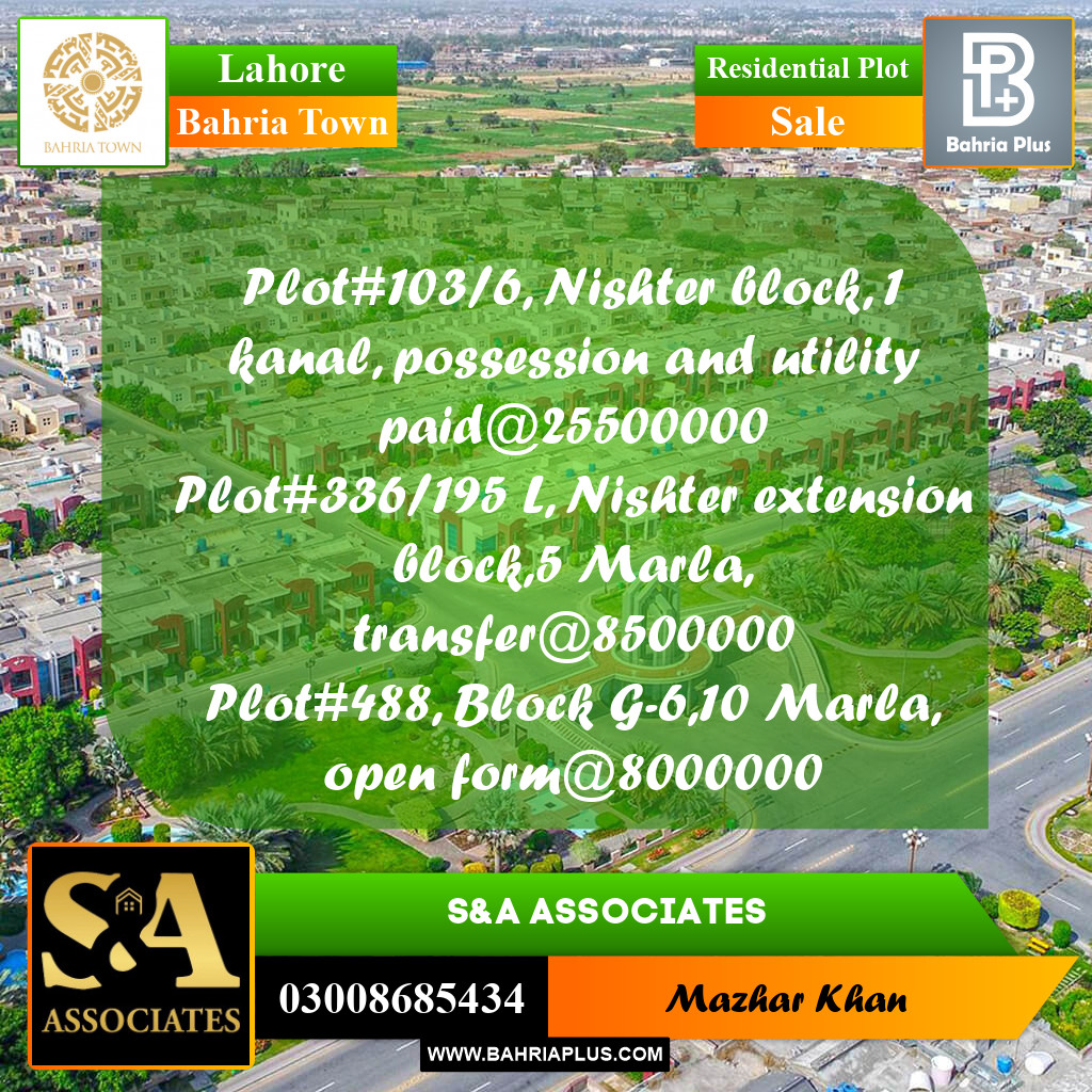 Residential Plot for Sale in Bahria Town, Lahore - (BP-260371)