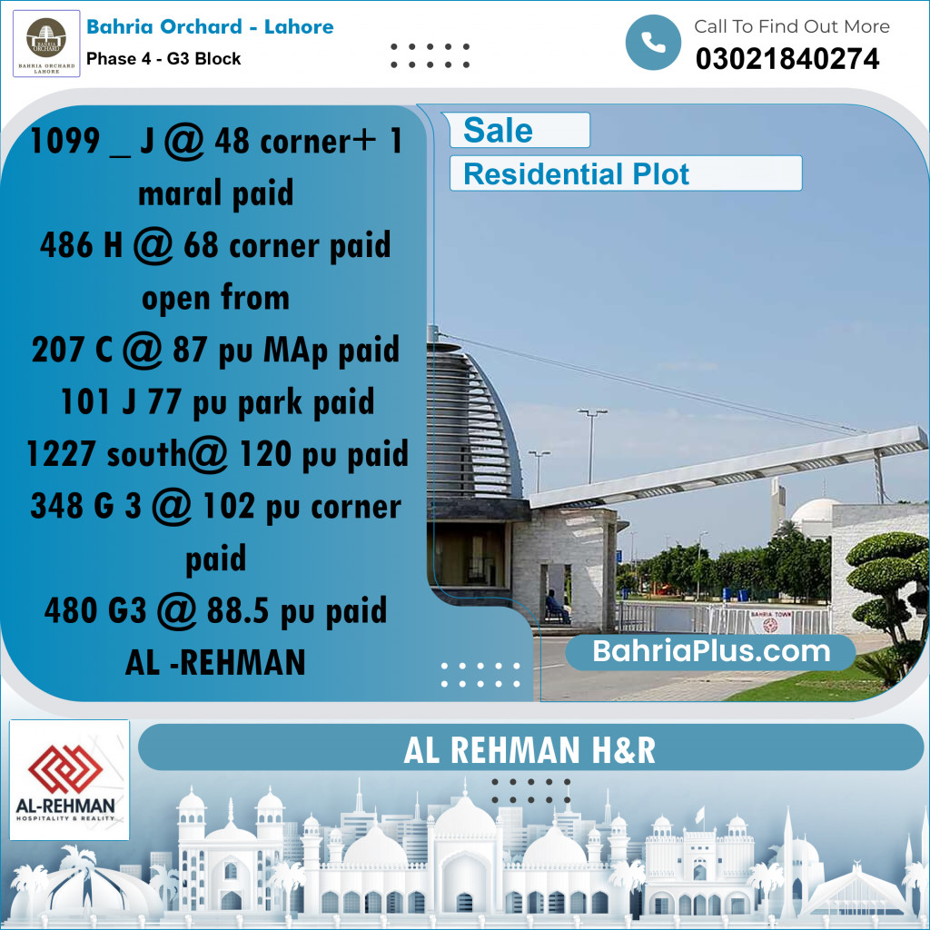 10 Marla Residential Plot for Sale in Phase 4 - G3 Block -  Bahria Orchard, Lahore - (BP-260375)