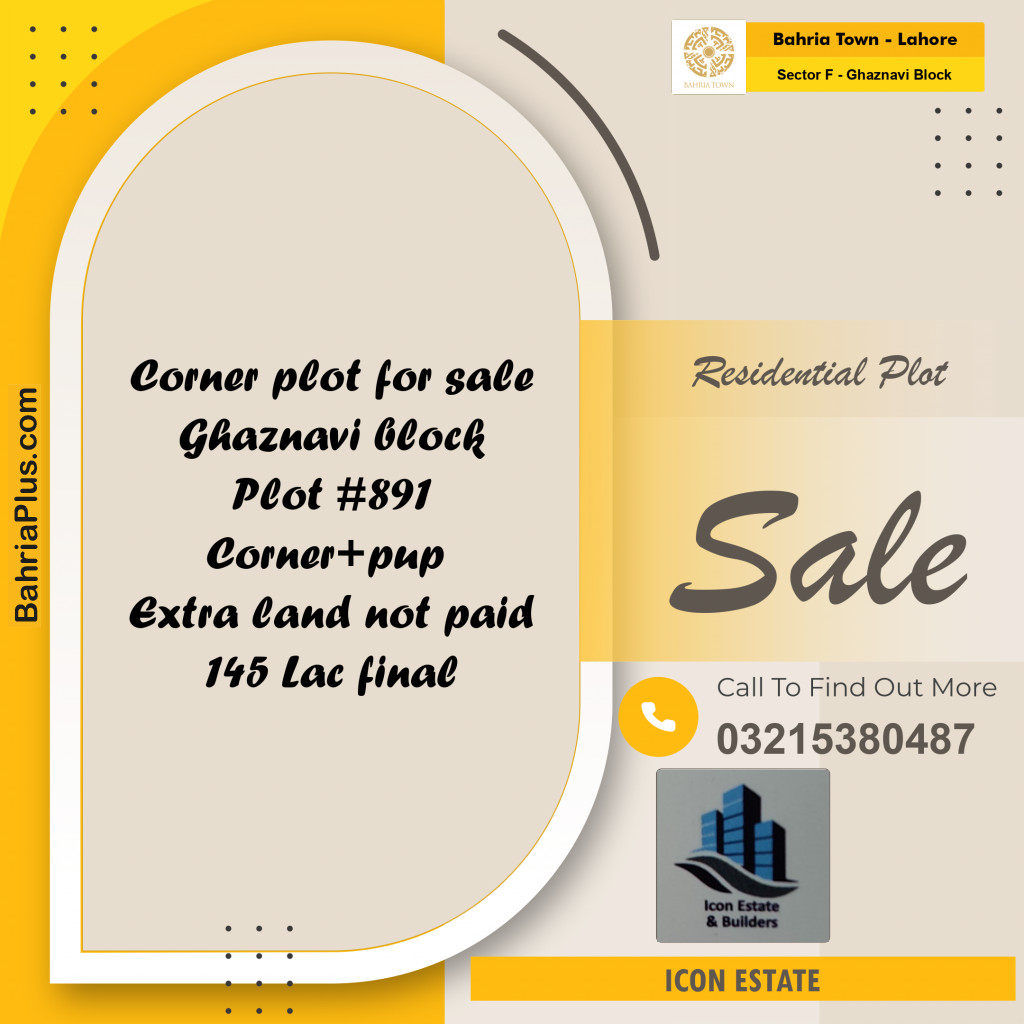 11.5 Marla Residential Plot for Sale in Sector F - Ghaznavi Block -  Bahria Town, Lahore - (BP-260409)
