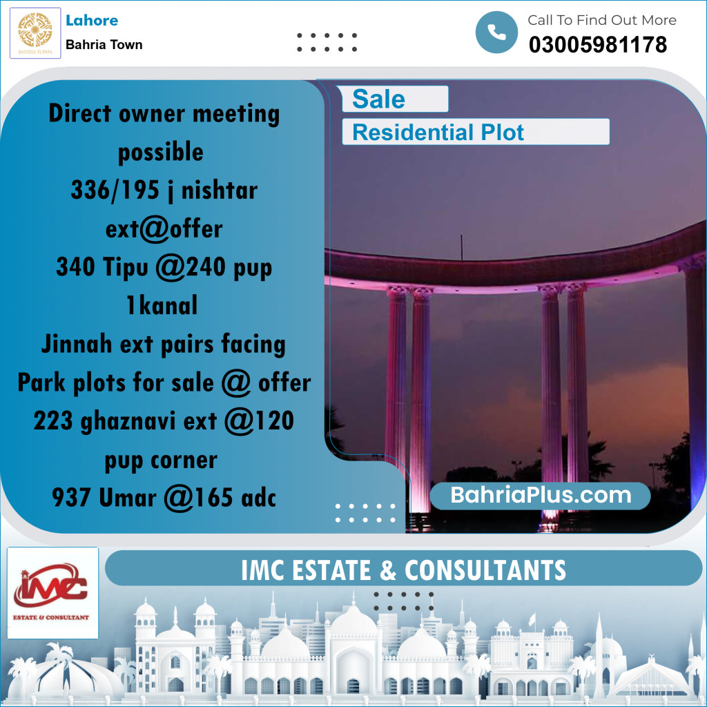 Residential Plot for Sale in Bahria Town, Lahore - (BP-260414)