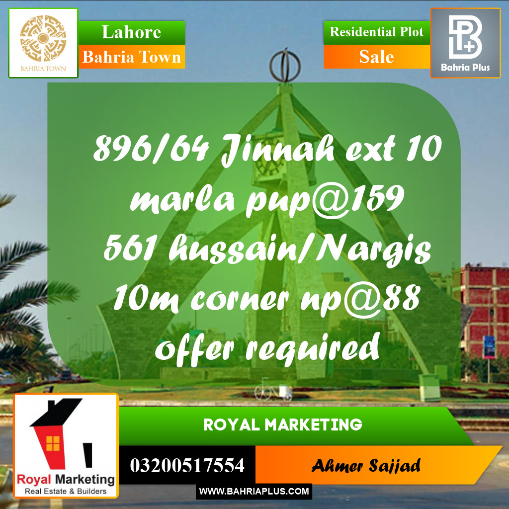Residential Plot for Sale in Bahria Town, Lahore - (BP-260459)