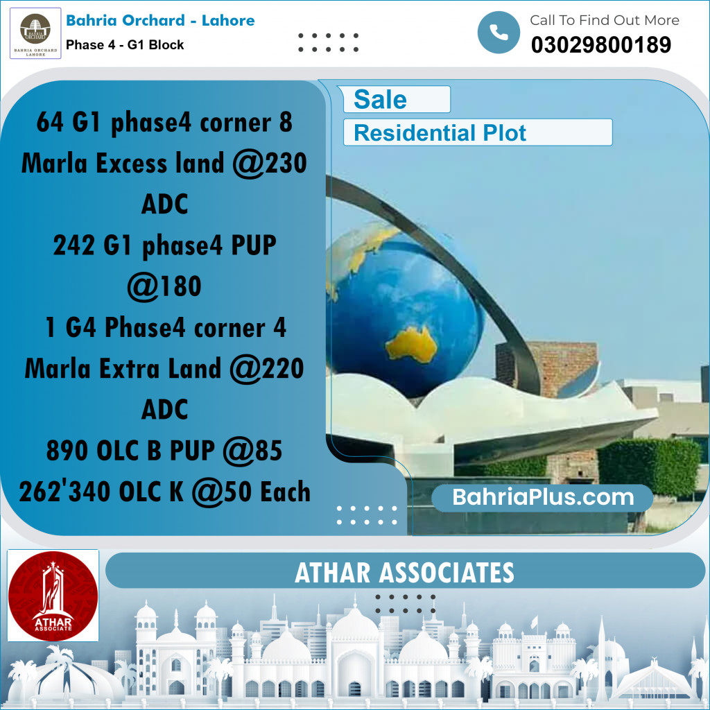 20 Marla Residential Plot for Sale in Phase 4 - G1 Block -  Bahria Orchard, Lahore - (BP-260467)