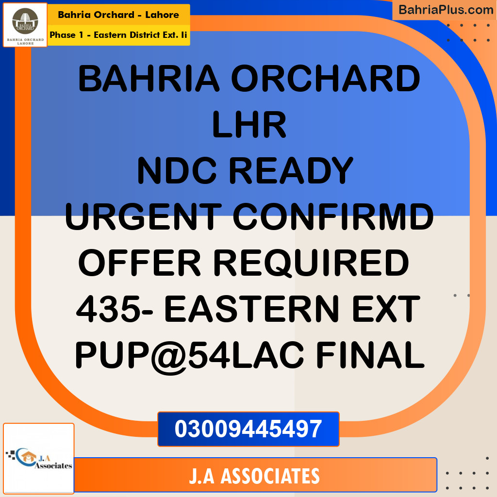 5 Marla Residential Plot for Sale in Phase 1 - Eastern District Ext. II -  Bahria Orchard, Lahore - (BP-260495)
