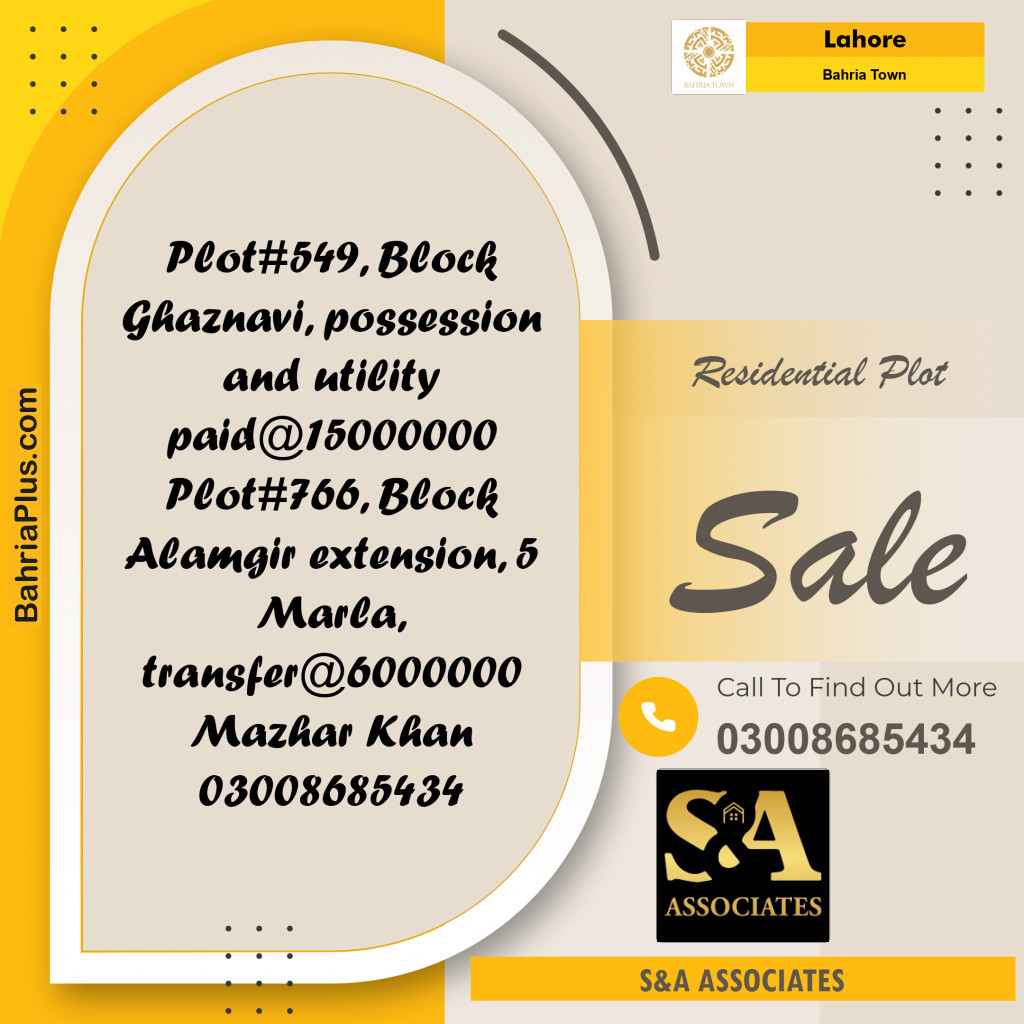 Residential Plot for Sale in Bahria Town, Lahore - (BP-260515)