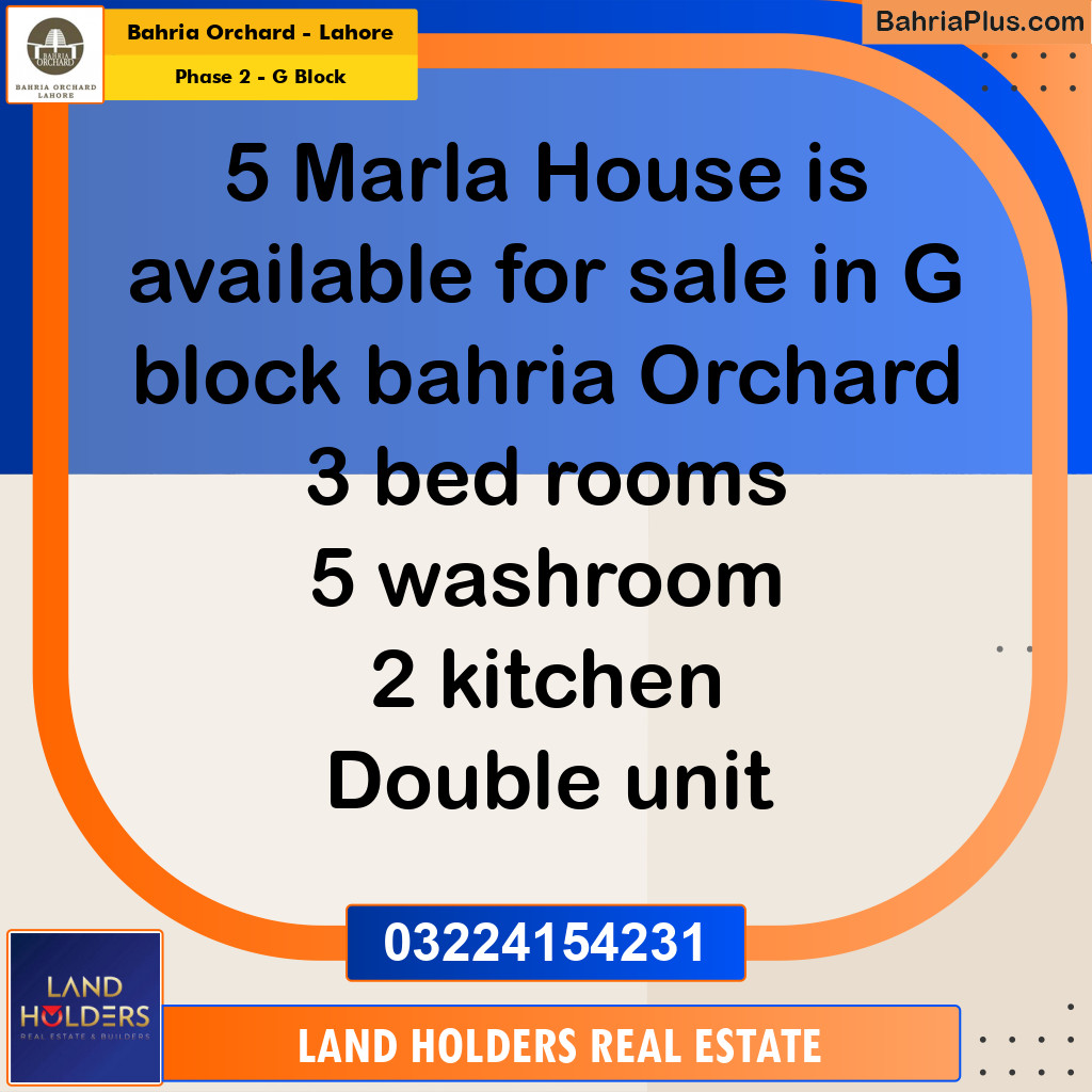 5 Marla Residential House for Sale in Phase 2 - G Block -  Bahria Orchard, Lahore - (BP-260533)