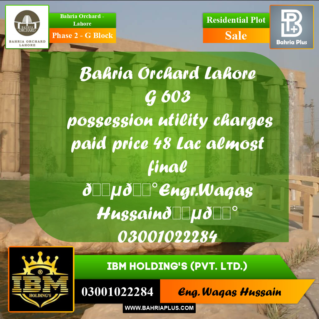 5 Marla Residential Plot for Sale in Phase 2 - G Block -  Bahria Orchard, Lahore - (BP-260546)