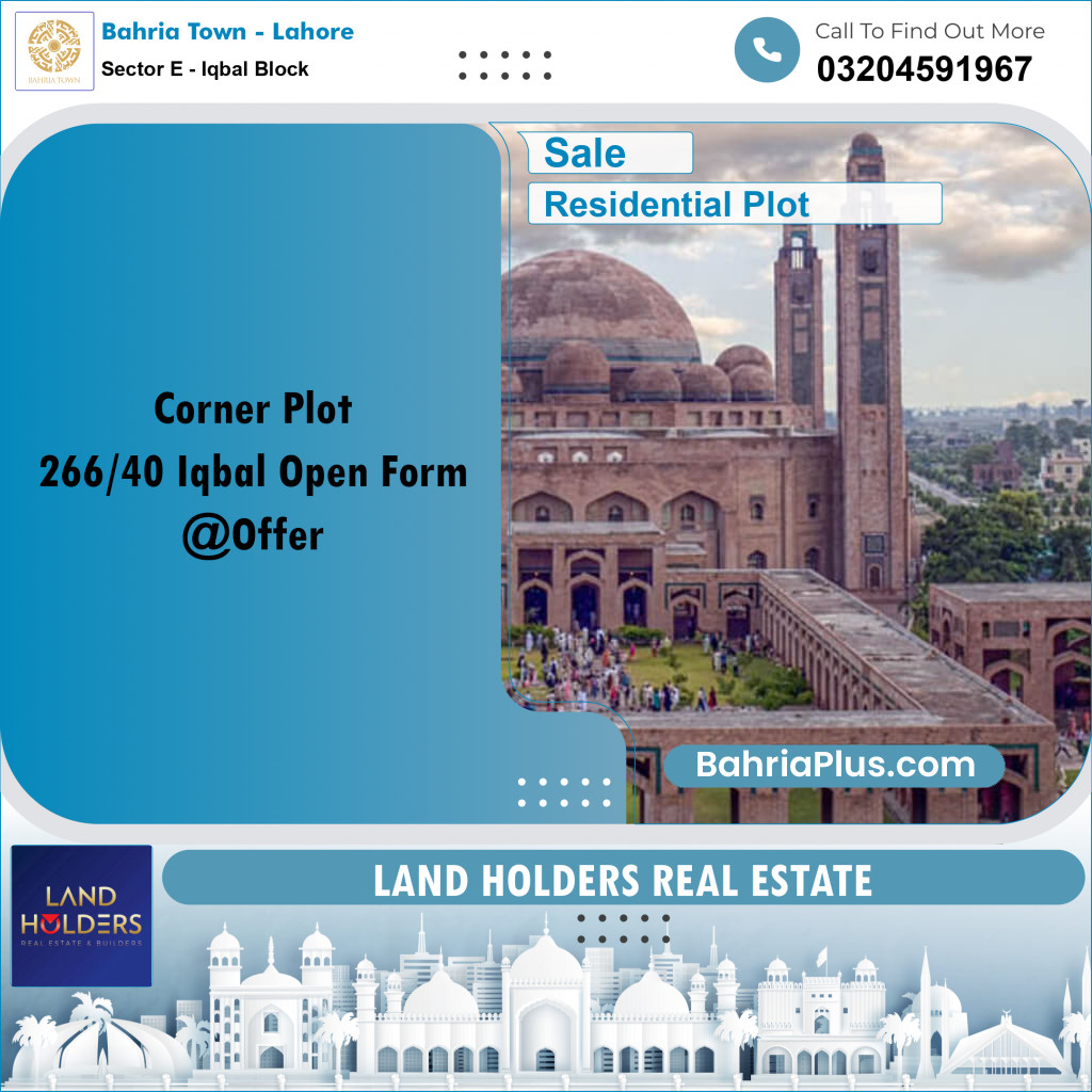 10 Marla Residential Plot for Sale in Sector E - Iqbal Block -  Bahria Town, Lahore - (BP-260552)