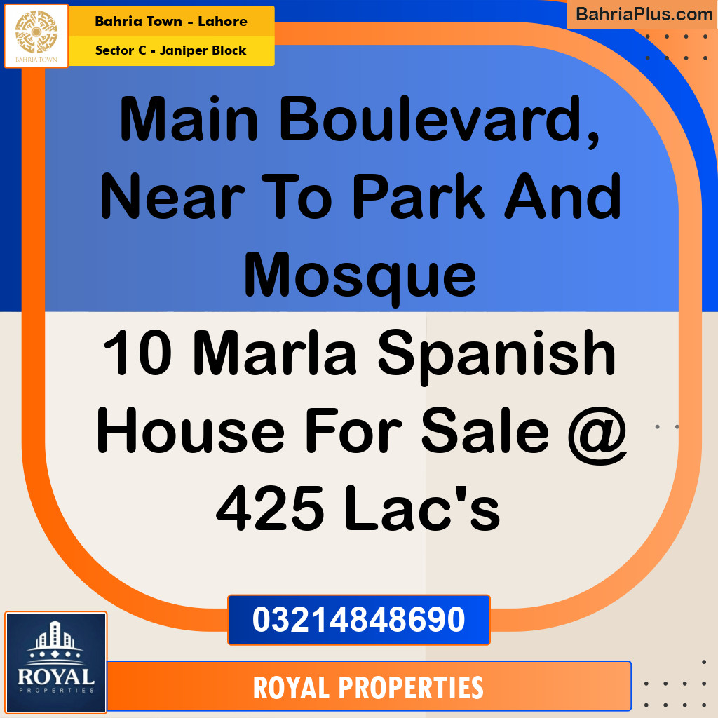 10 Marla Residential House for Sale in Sector C - Janiper Block -  Bahria Town, Lahore - (BP-260585)