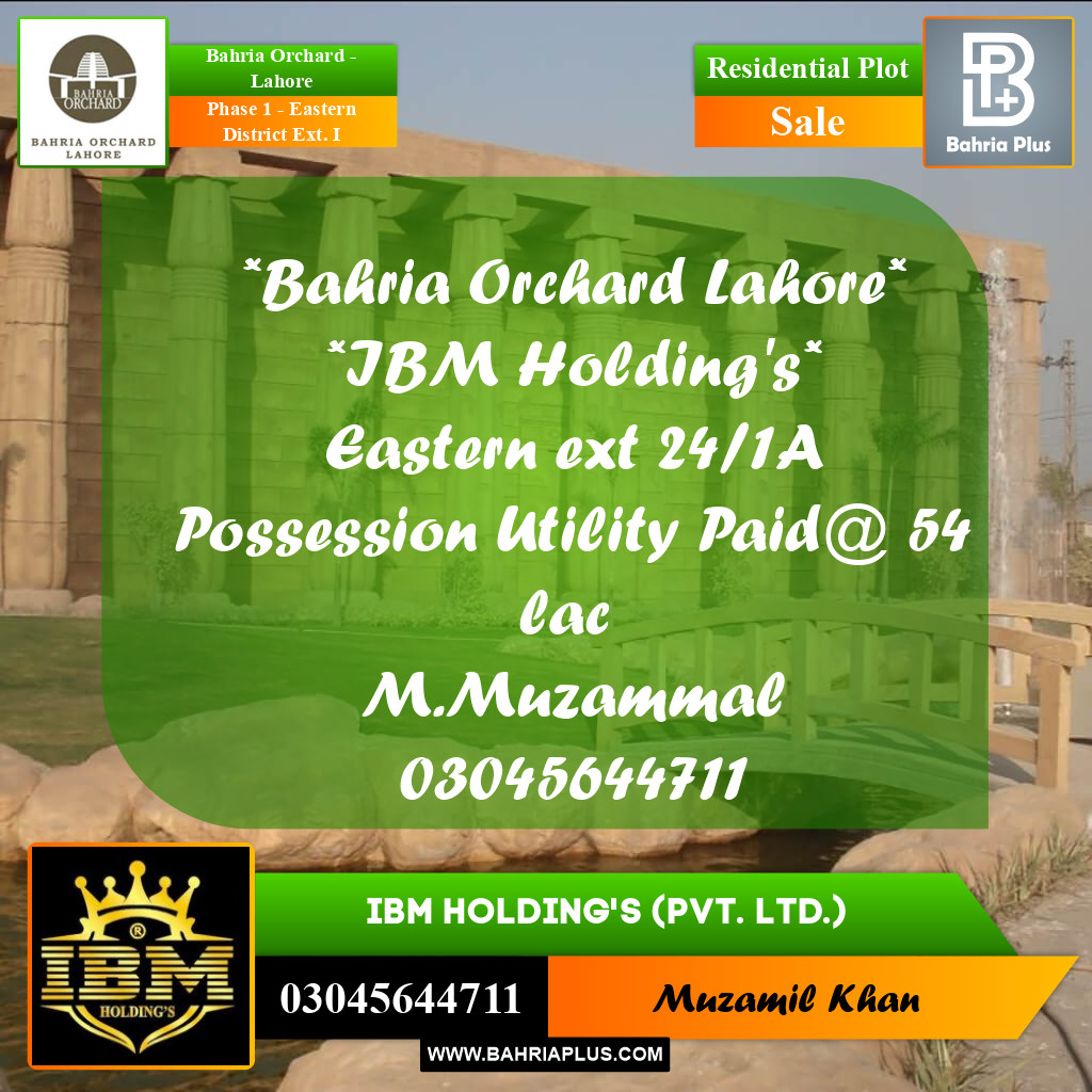 5 Marla Residential Plot for Sale in Phase 1 - Eastern District Ext. I -  Bahria Orchard, Lahore - (BP-260607)