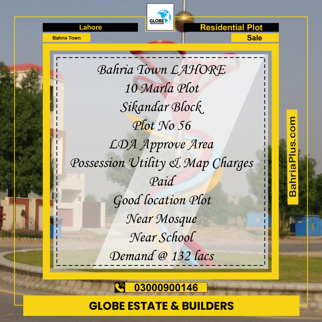 Residential Plot for Sale in Bahria Town, Lahore - (BP-260610)