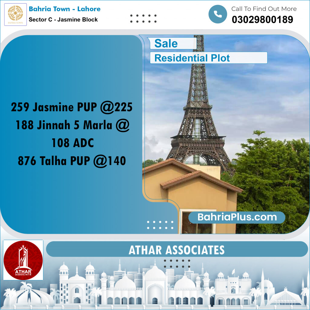 10 Marla Residential Plot for Sale in Sector C - Jasmine Block -  Bahria Town, Lahore - (BP-260638)