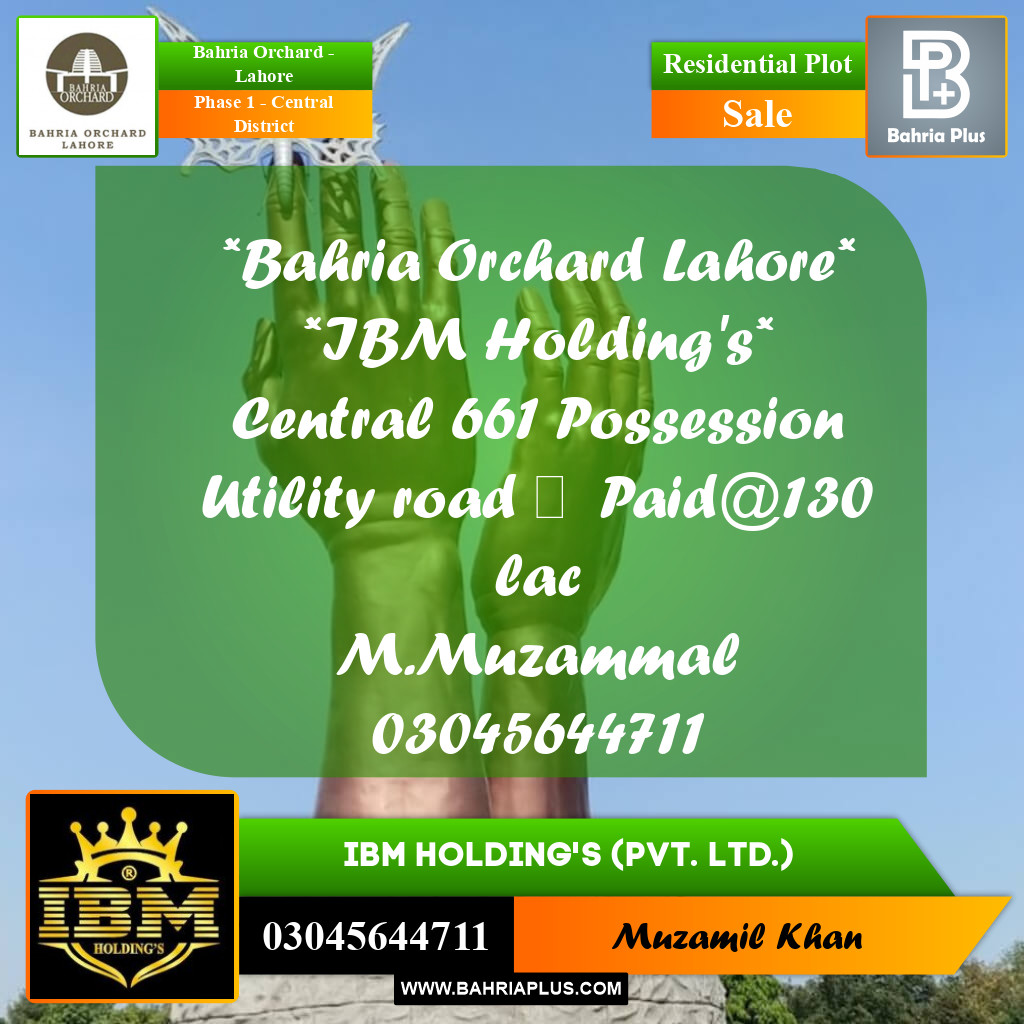 10 Marla Residential Plot for Sale in Phase 1 - Central District -  Bahria Orchard, Lahore - (BP-260713)