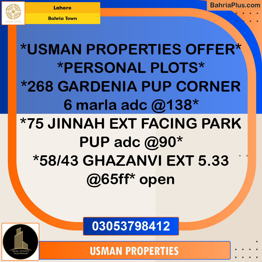 Residential Plot for Sale in Bahria Town, Lahore - (BP-260724)