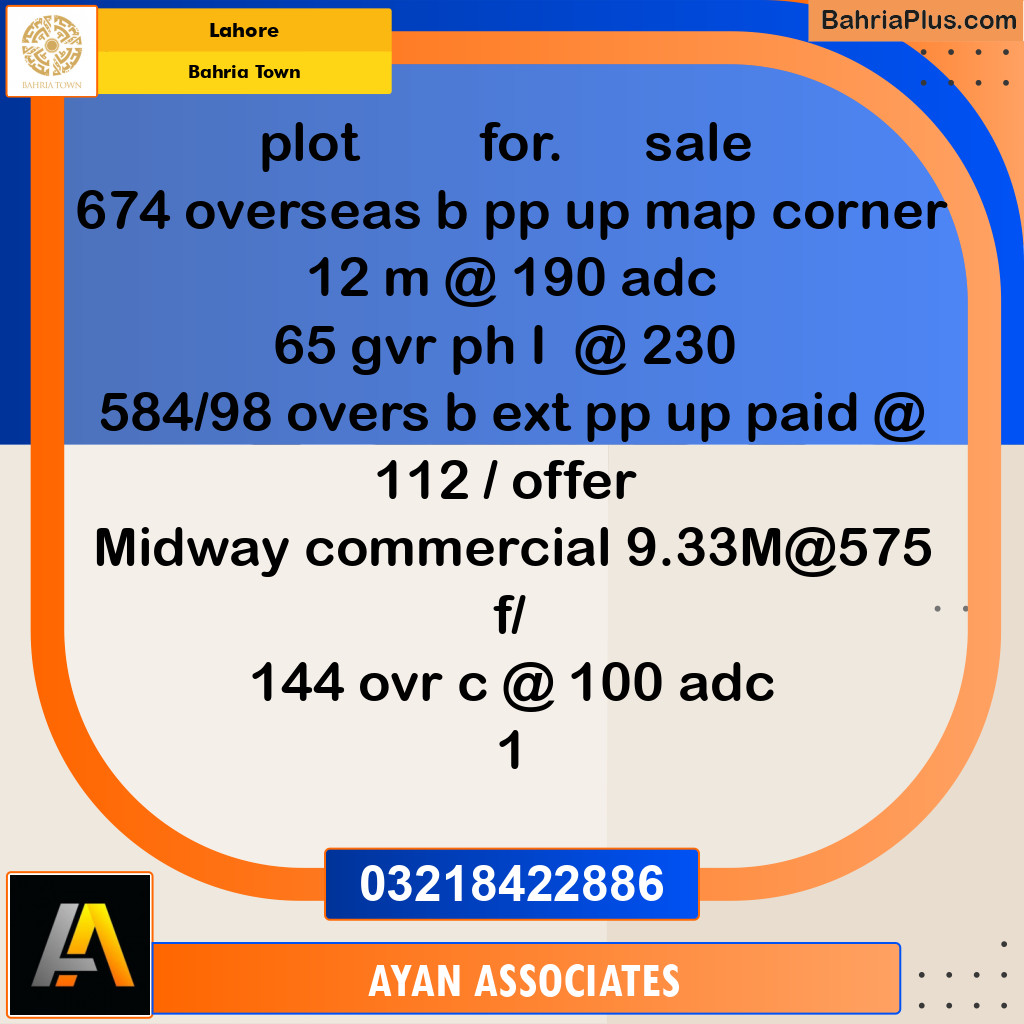 Residential Plot for Sale in Bahria Town, Lahore - (BP-260745)