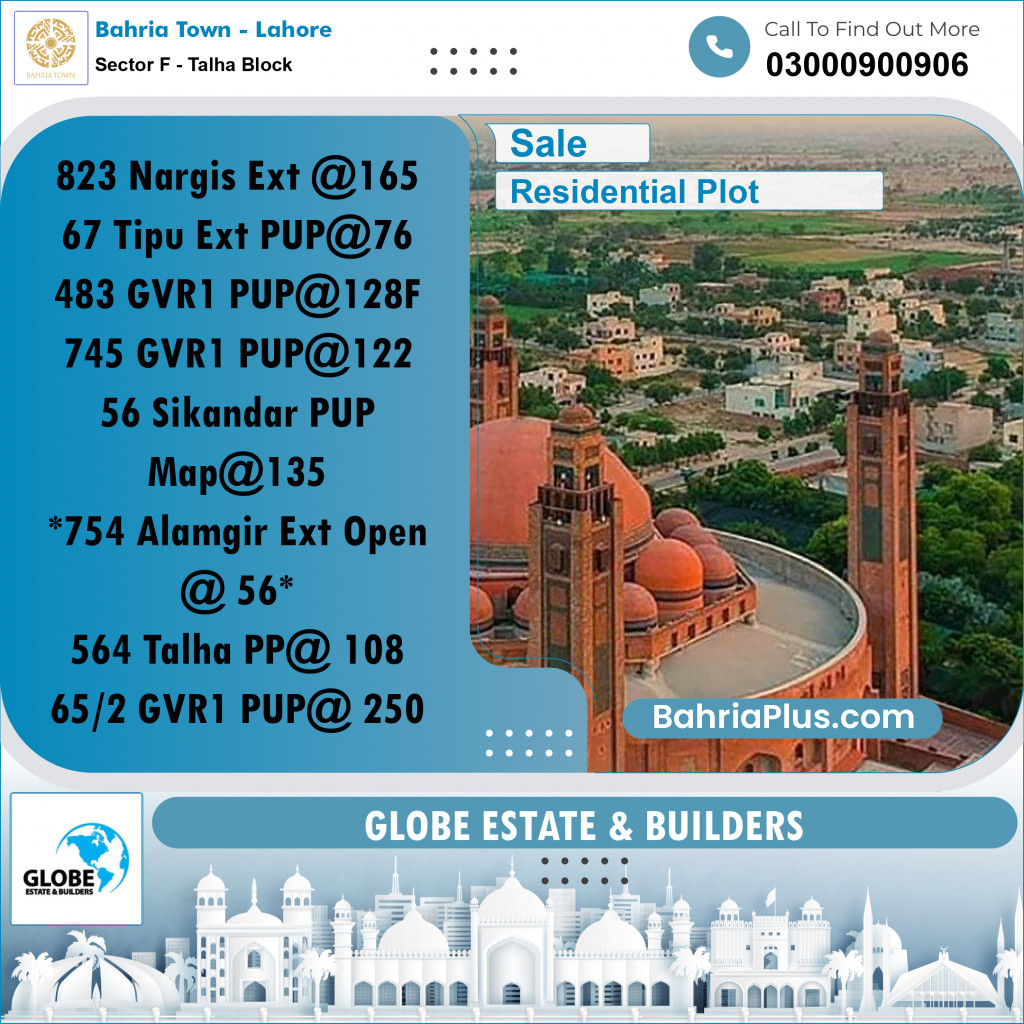 Residential Plot for Sale in Sector F - Talha Block -  Bahria Town, Lahore - (BP-260781)