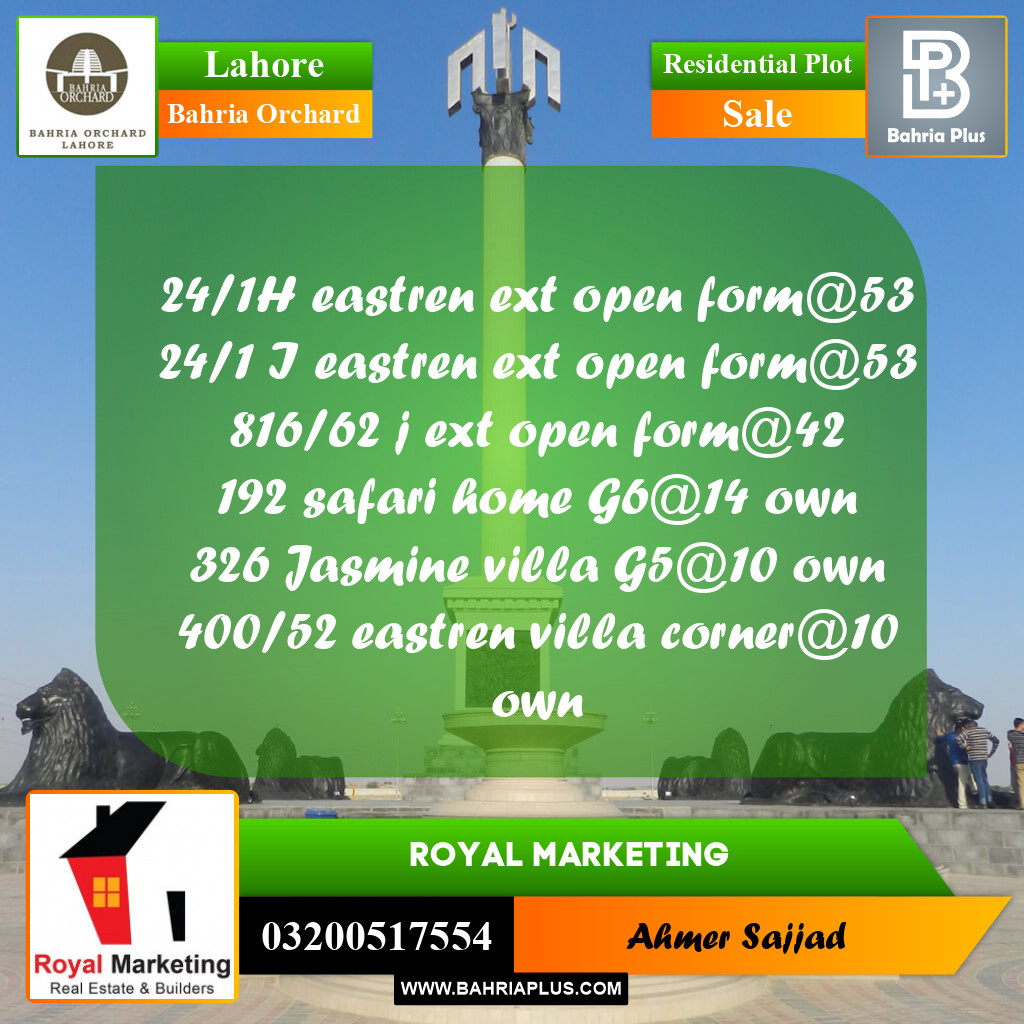 Residential Plot for Sale in Bahria Orchard, Lahore - (BP-260783)