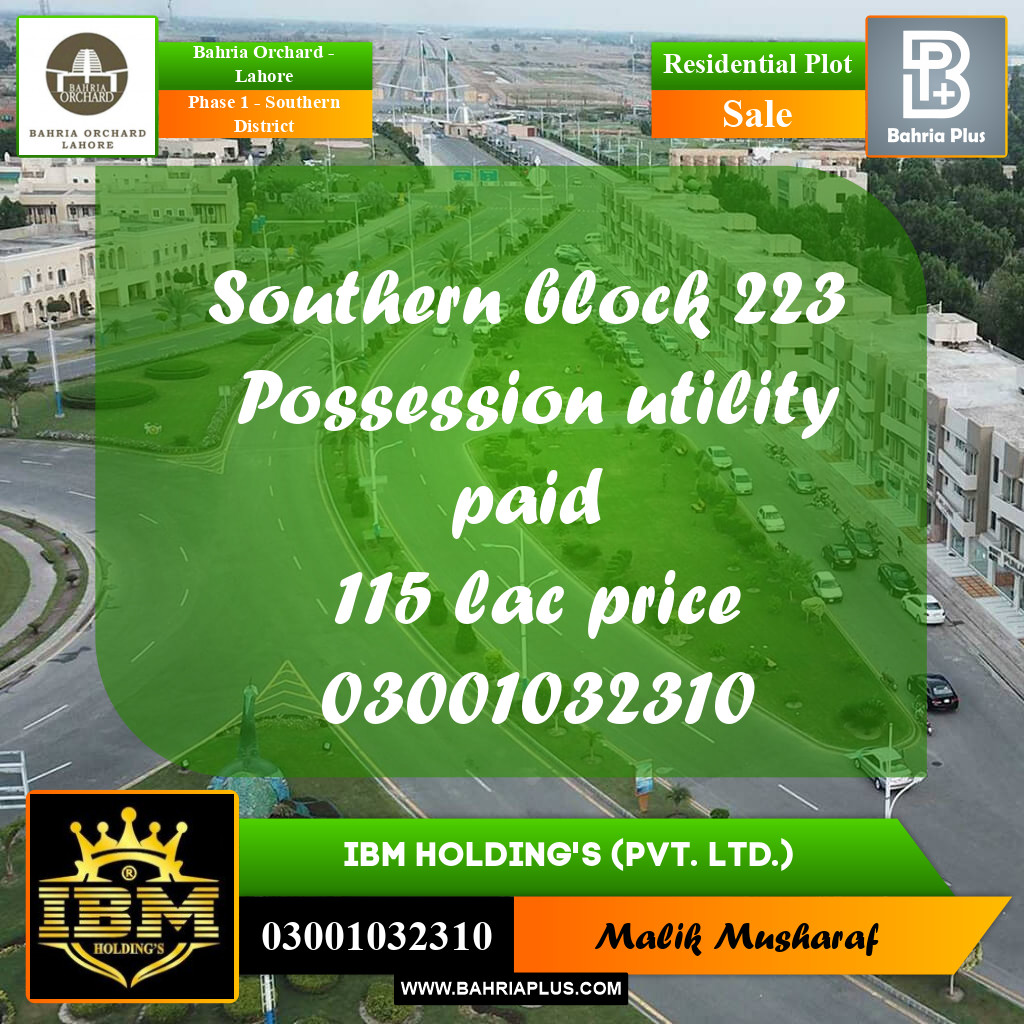 10 Marla Residential Plot for Sale in Phase 1 - Southern District -  Bahria Orchard, Lahore - (BP-260788)