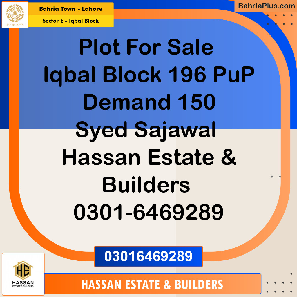 10 Marla Residential Plot for Sale in Sector E - Iqbal Block -  Bahria Town, Lahore - (BP-260796)