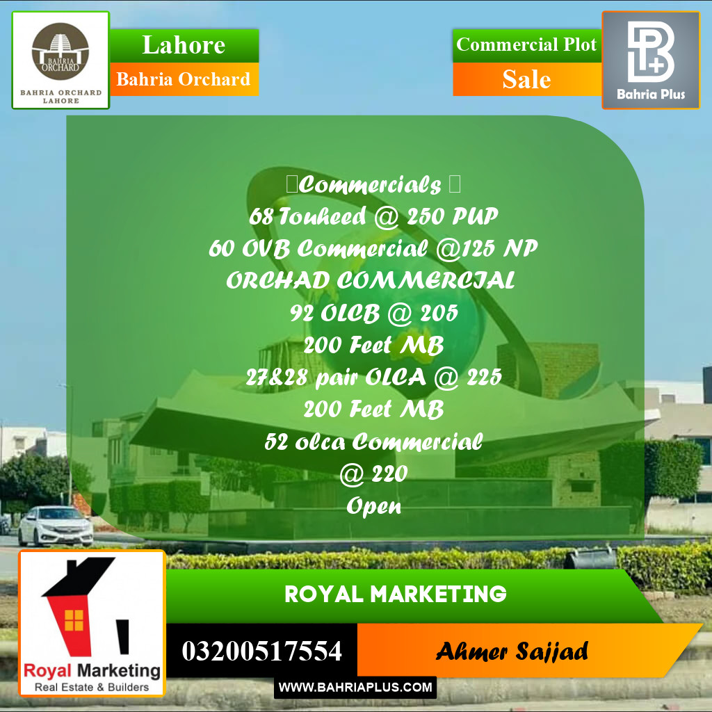 Commercial Plot for Sale in Bahria Orchard, Lahore - (BP-260800)
