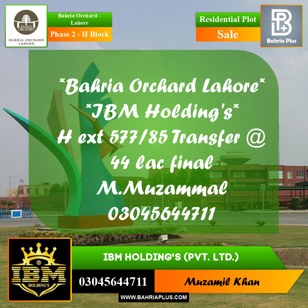 5 Marla Residential Plot for Sale in Phase 2 - H Block -  Bahria Orchard, Lahore - (BP-260802)