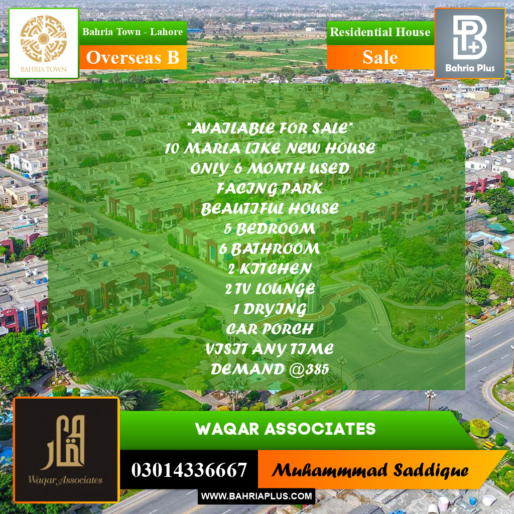 10 Marla Residential House for Sale in Overseas B -  Bahria Town, Lahore - (BP-260809)