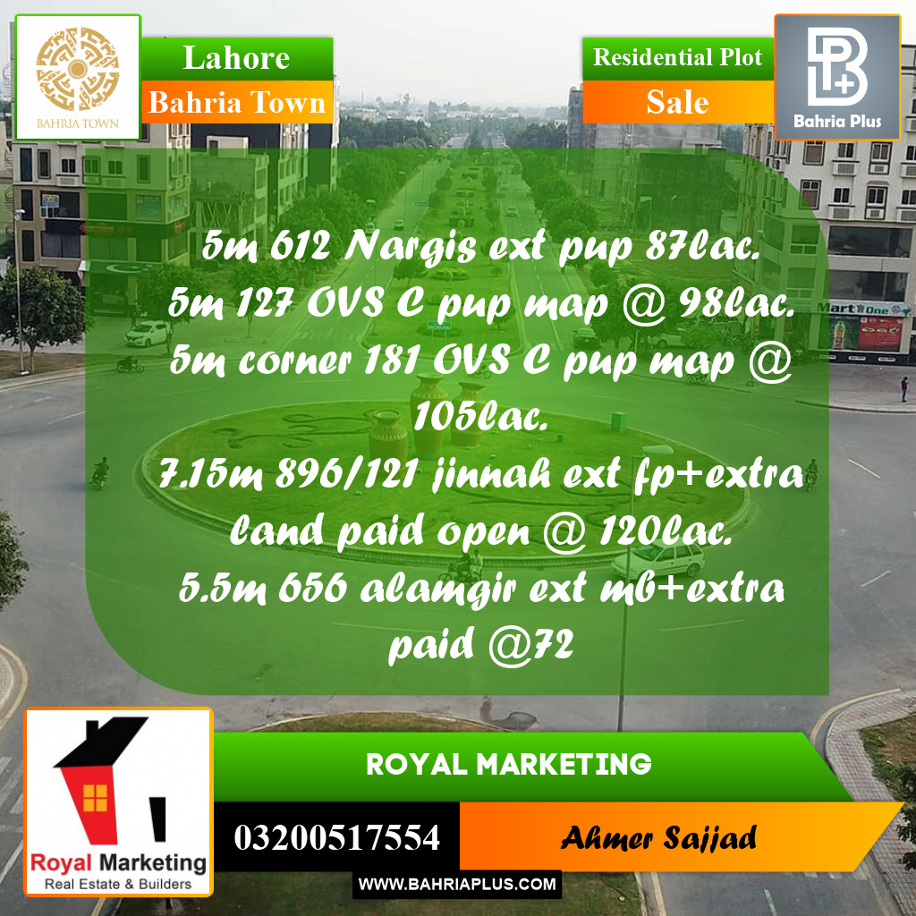 Residential Plot for Sale in Bahria Town, Lahore - (BP-260813)
