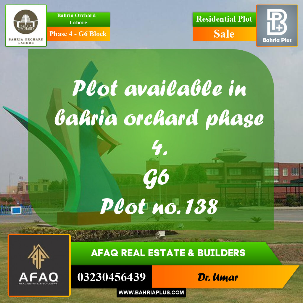 10 Marla Residential Plot for Sale in Phase 4 - G6 Block -  Bahria Orchard, Lahore - (BP-260818)